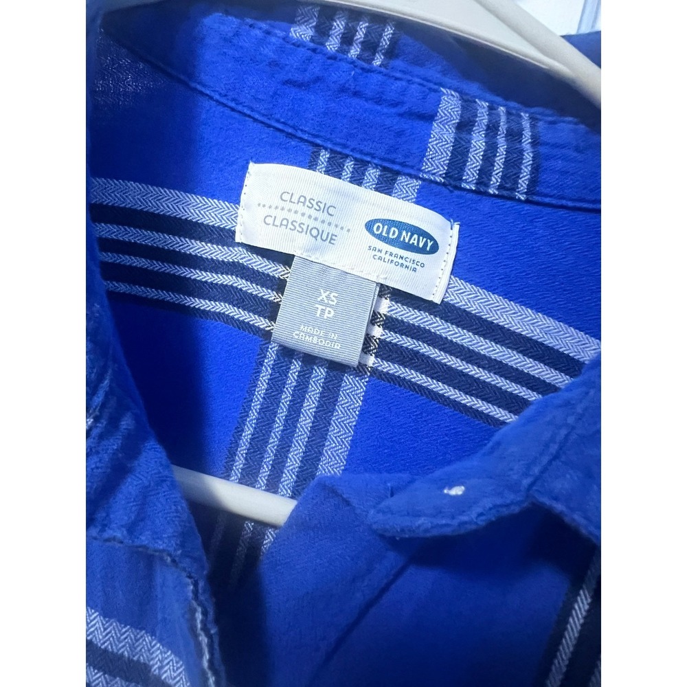 Old Navy Women's Classic Fit Plaid Long Sleeve‎ Button Up Shirt XS Royal Blue - Picture 4 of 5